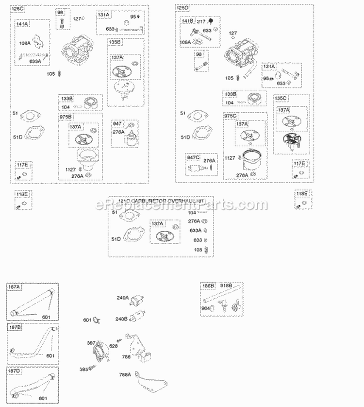 Carburetor Fuel Supply Diagram and Parts List for  Briggs and Stratton Engine